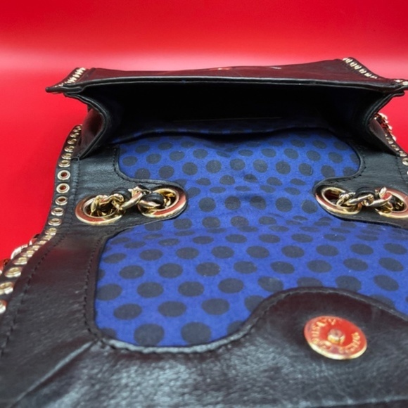 REBECCA MINKOFF Sweetie Studded Bow Black/ Gold Leather Shoulder Bag - Picture 7 of 12